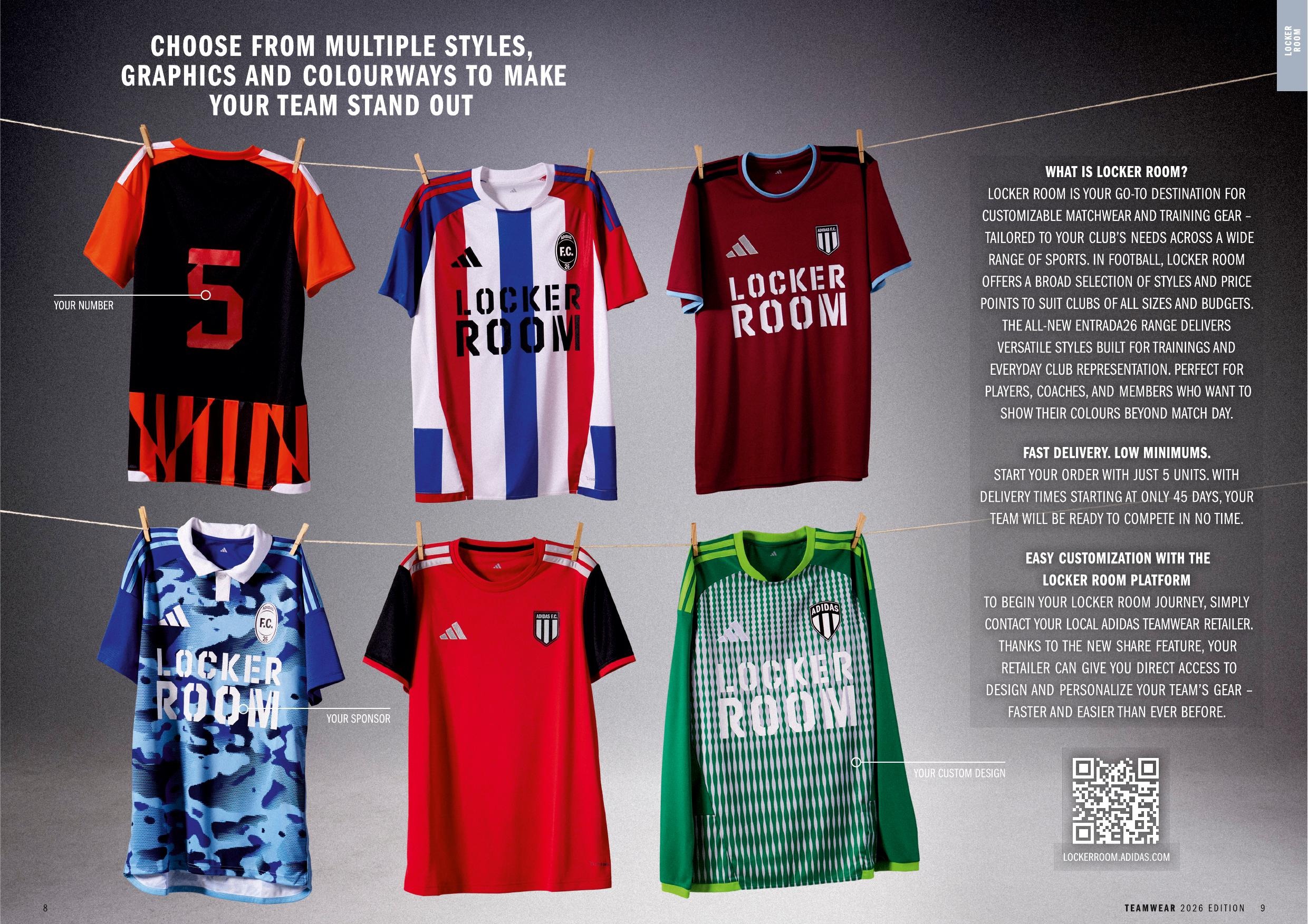 adidas Locker Room custom football shirt colour and graphic options