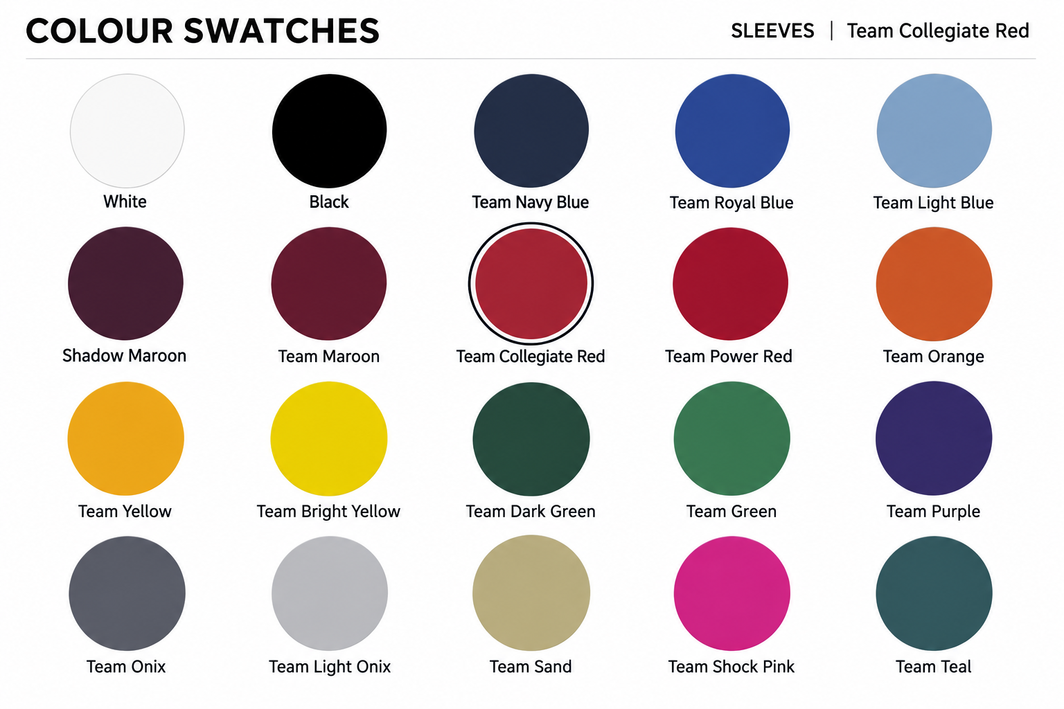 adidas Locker Room available colour swatches
