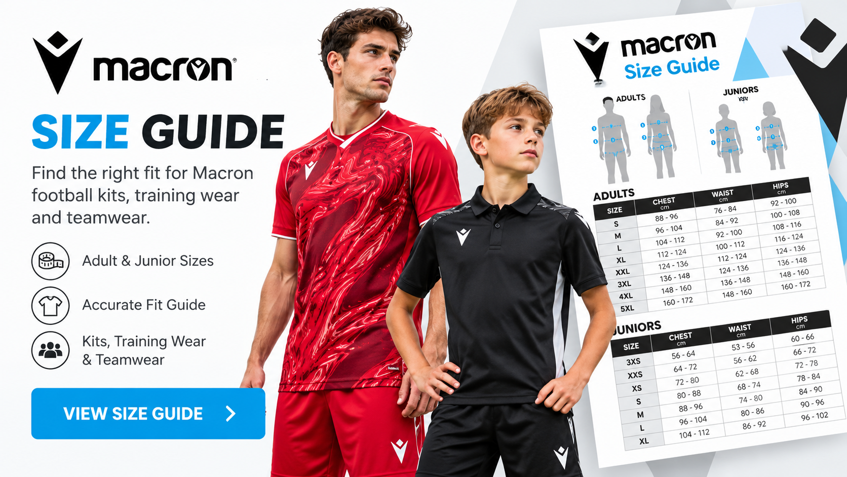 Macron football and teamwear size guide